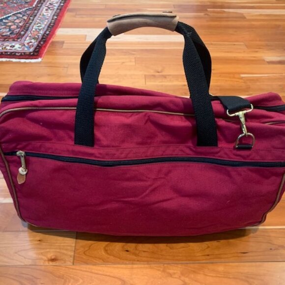 Vintage LL Bean Freeport Maine Maroon Leather / Canvas Travel Bag - Picture 3 of 11